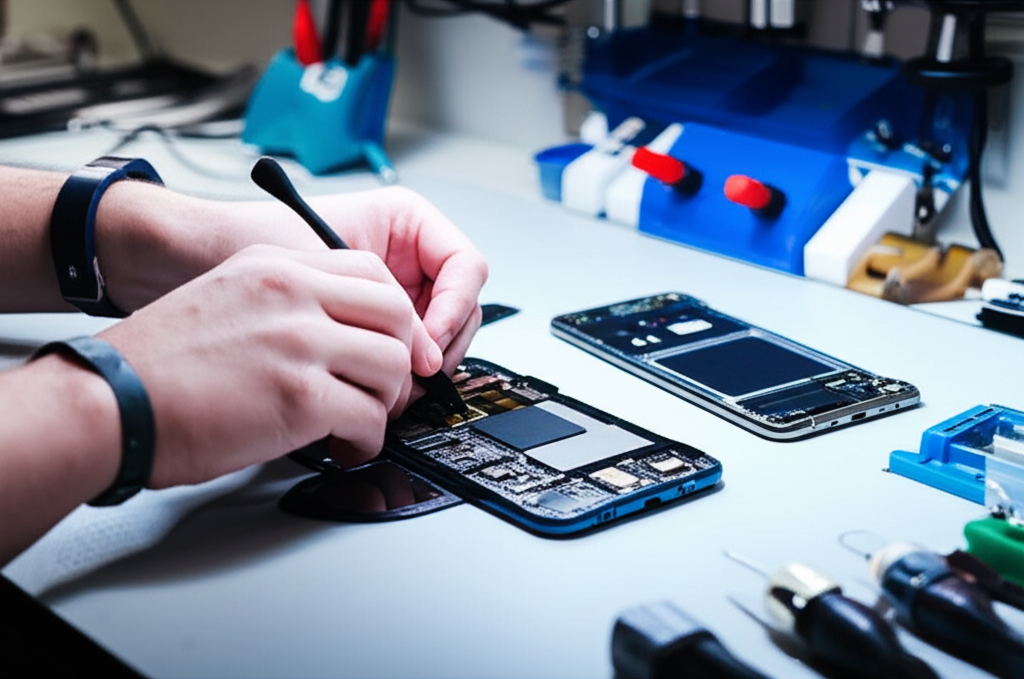 Certified OnePlus technician repairing a smartphone in Srinagar service center